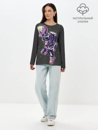 Лонгслив женский. Хлопок / Космонавт Баскетболист
