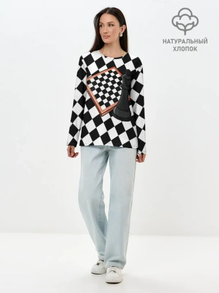 Лонгслив женский. Хлопок / Шахматы