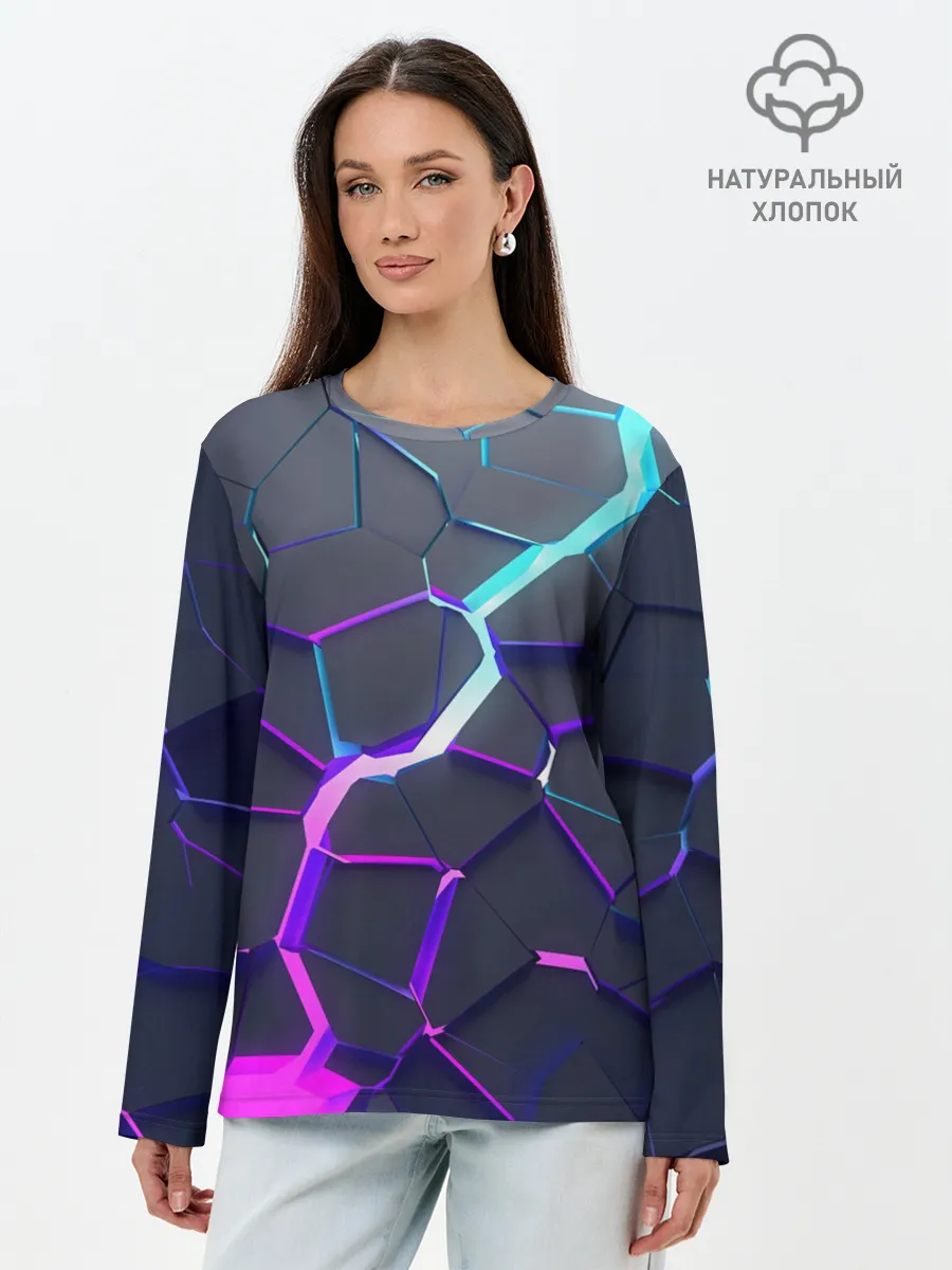 Лонгслив женский. Хлопок / НЕОНОВЫЙ РАЗЛОМ | 3Д РАЗЛОМ