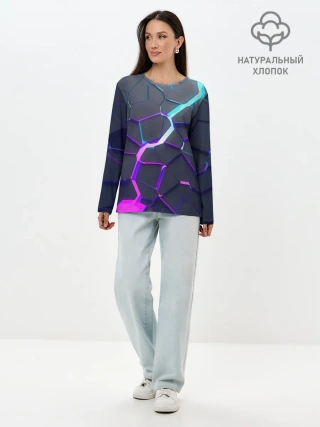 Лонгслив женский. Хлопок / НЕОНОВЫЙ РАЗЛОМ | 3Д РАЗЛОМ