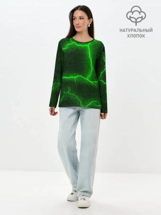 Лонгслив женский. Хлопок / К - 13 зелёная трещина 3D
