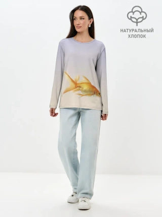 Лонгслив женский. Хлопок / золотая рыбка
