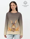 Лонгслив женский. Хлопок / заяц в цветочках