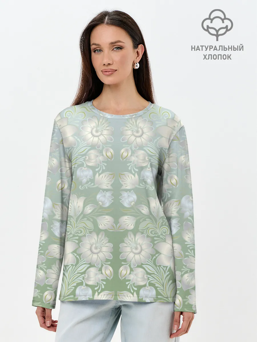 Лонгслив женский. Хлопок / цветочный узор