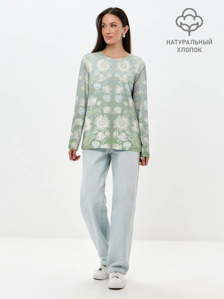 Лонгслив женский. Хлопок / цветочный узор