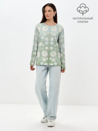 Лонгслив женский. Хлопок / цветочный узор