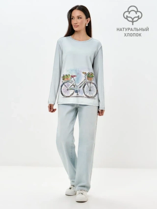 Лонгслив женский. Хлопок / акварельный велосипед