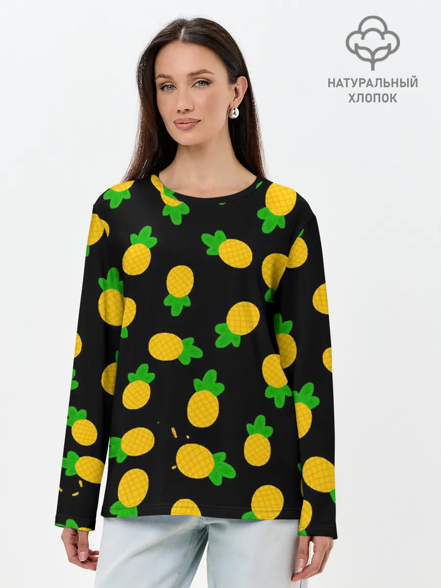Лонгслив женский. Хлопок / Ананасы
