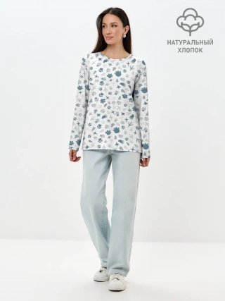 Лонгслив женский. Хлопок / Отпечатки лап животных