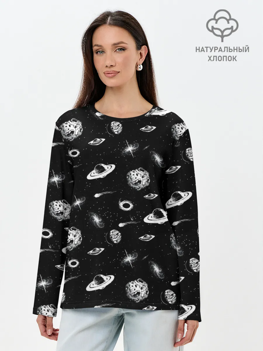 Лонгслив женский. Хлопок / Вселенная