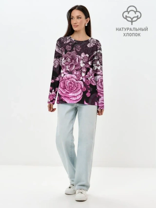 Лонгслив женский. Хлопок / РОЗЫ | ROSES | БАБОЧКИ