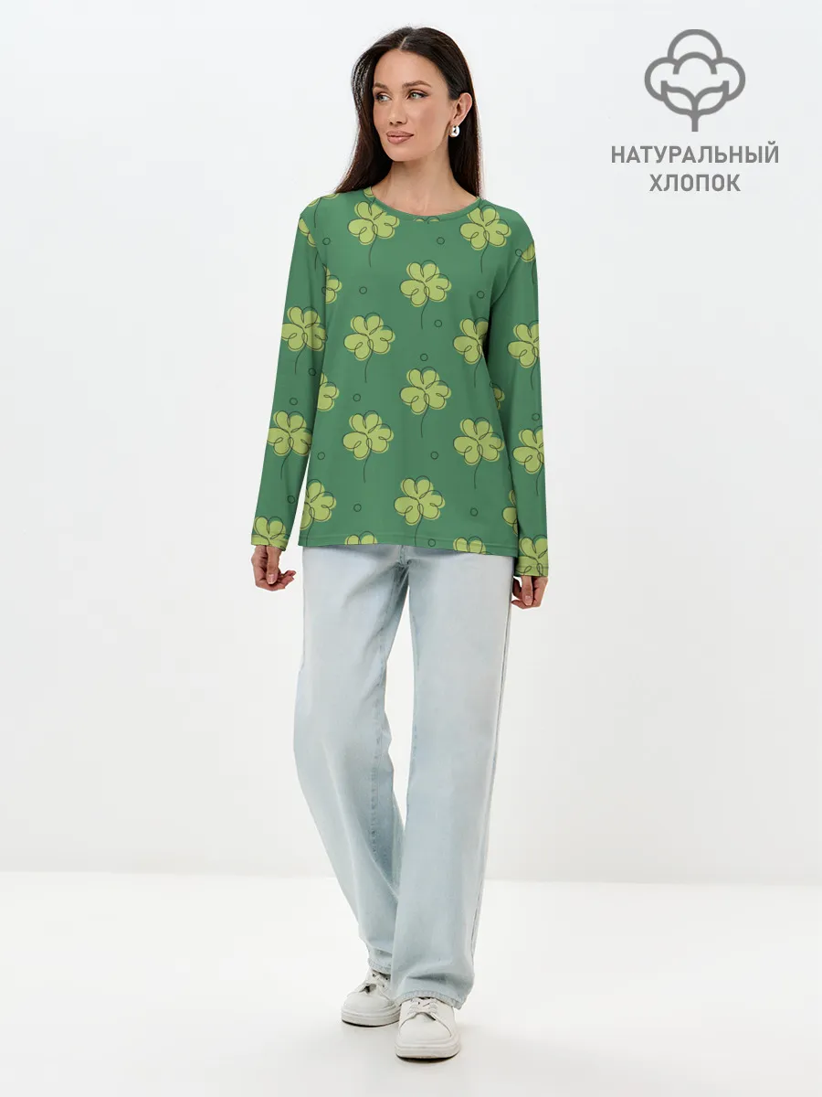 Лонгслив женский. Хлопок / Узор на День святого Патрика