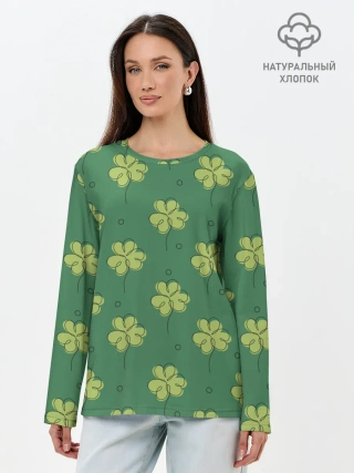 Лонгслив женский. Хлопок / Узор на День святого Патрика