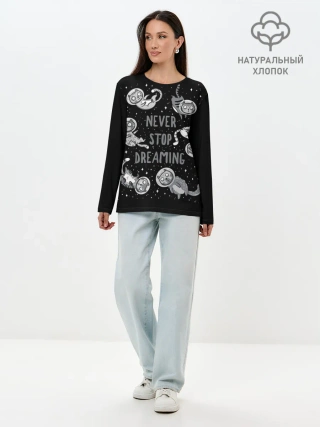 Лонгслив женский. Хлопок / Коты в Космосе
