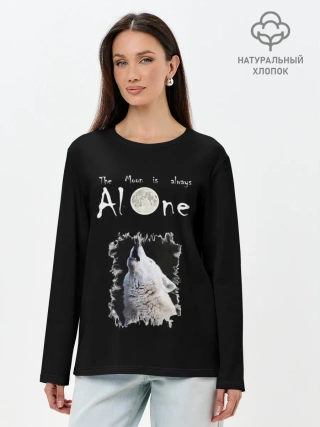 Лонгслив женский. Хлопок / Волк и луна одиночки