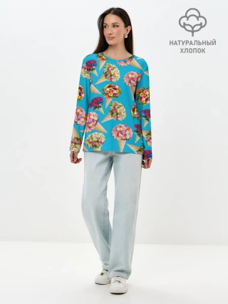 Лонгслив женский. Хлопок / Рожок цветов