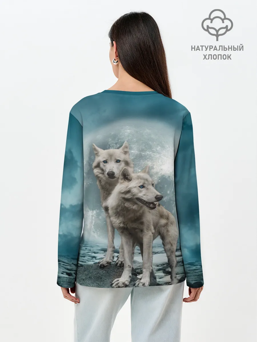 Лонгслив женский. Хлопок / Волки, пара