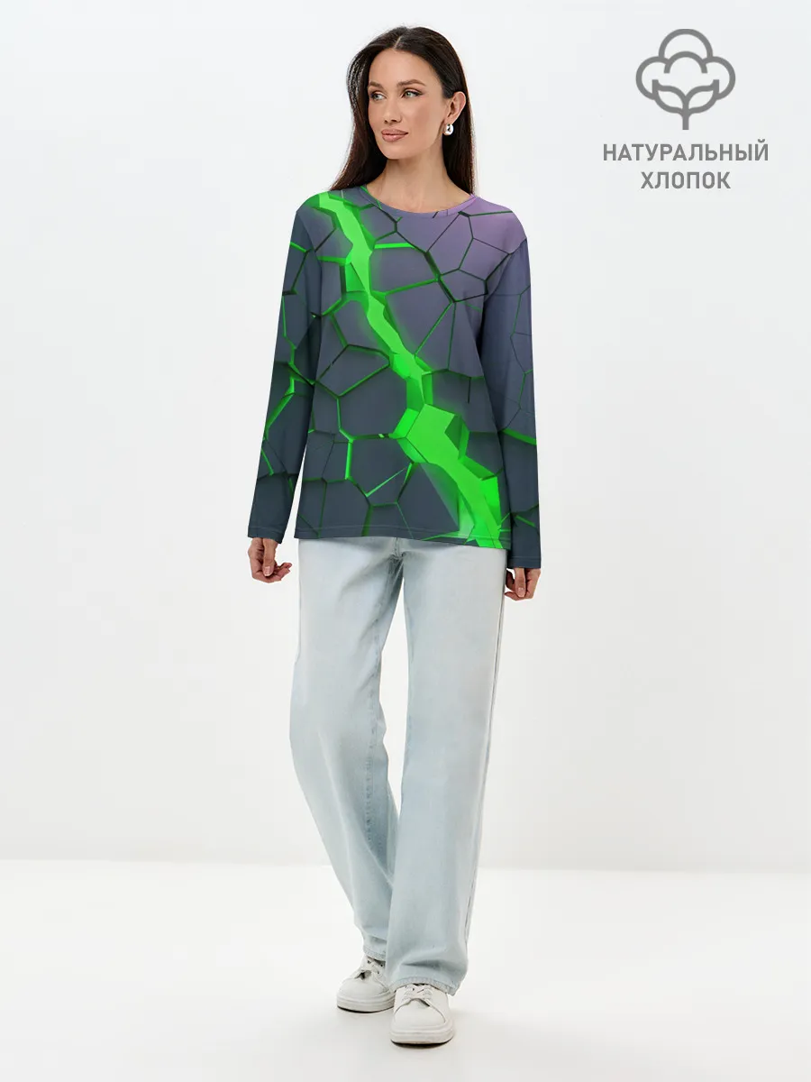 Лонгслив женский. Хлопок / ЗЕЛЕНЫЙ РАЗЛОМ | 3Д РАЗЛОМ