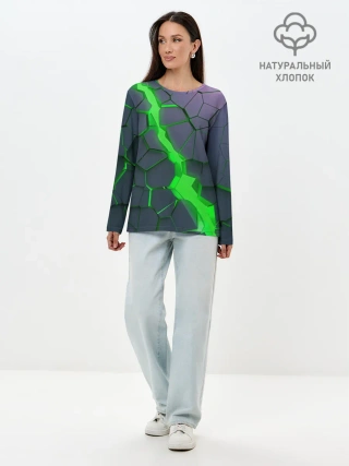 Лонгслив женский. Хлопок / ЗЕЛЕНЫЙ РАЗЛОМ | 3Д РАЗЛОМ