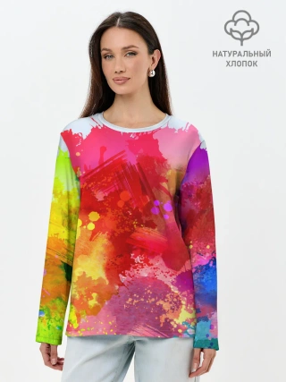 Лонгслив женский. Хлопок / брызги краски