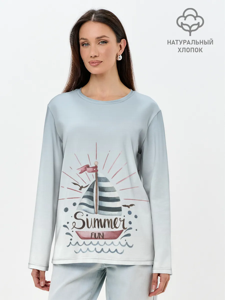 Лонгслив женский. Хлопок / кораблик лето