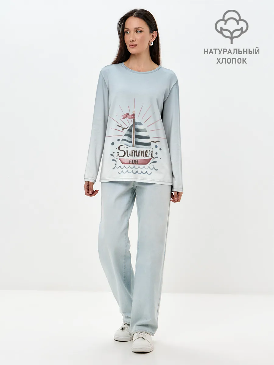 Лонгслив женский. Хлопок / кораблик лето