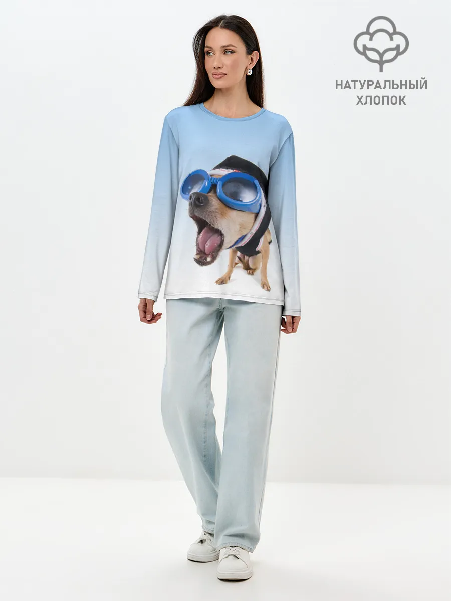 Лонгслив женский. Хлопок / собака в очках