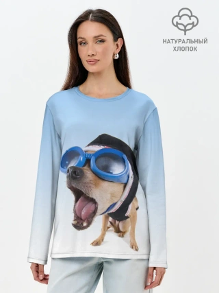 Лонгслив женский. Хлопок / собака в очках