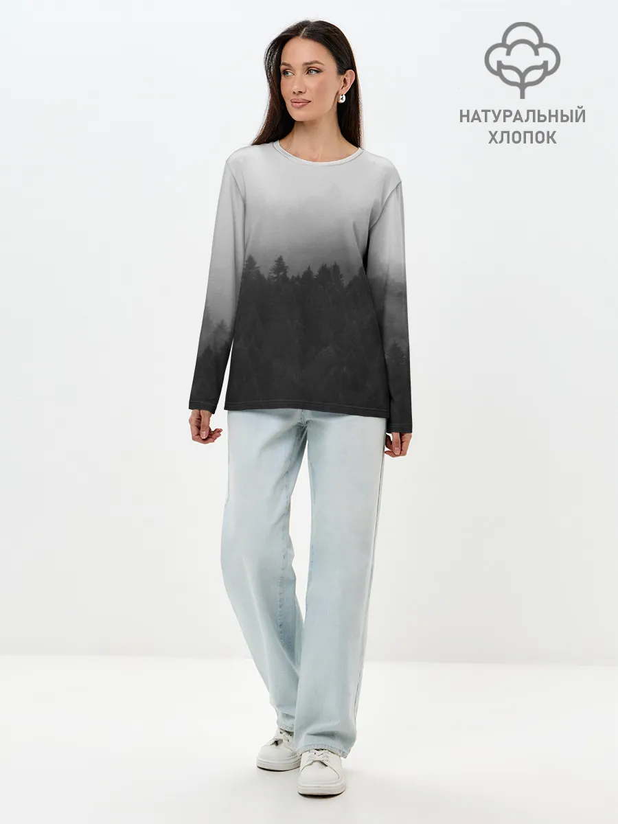 Лонгслив женский. Хлопок / Туманный лес