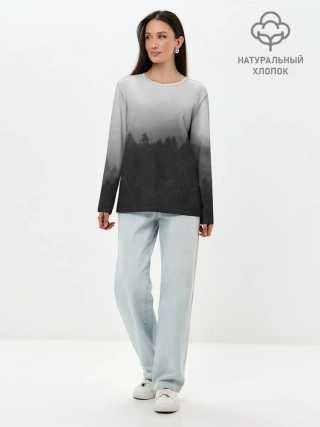 Лонгслив женский. Хлопок / Туманный лес