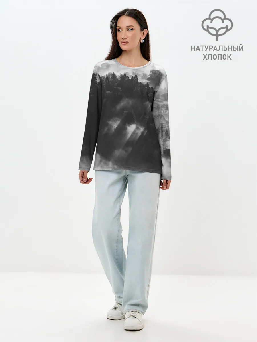 Лонгслив женский. Хлопок / Туман в лесу
