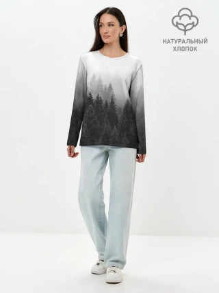Лонгслив женский. Хлопок / Туманный лес
