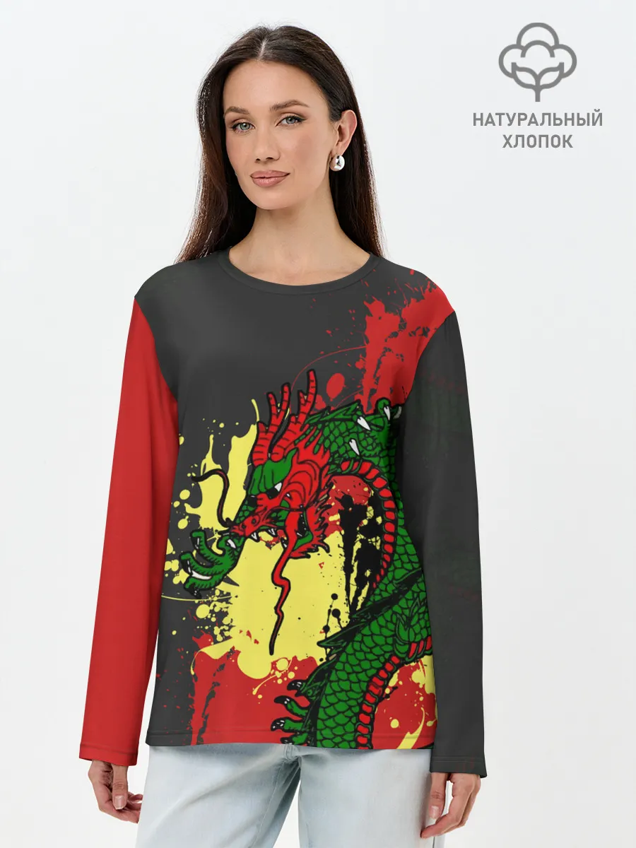 Лонгслив женский. Хлопок / Chinese dragon