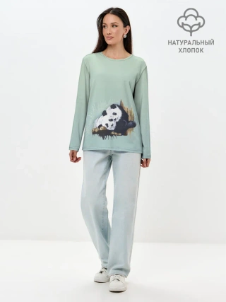 Лонгслив женский. Хлопок / акварельные панды