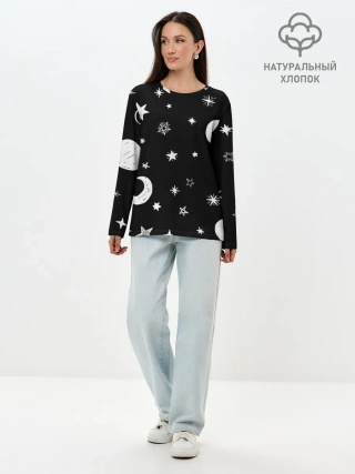 Лонгслив женский. Хлопок / Звездное небо