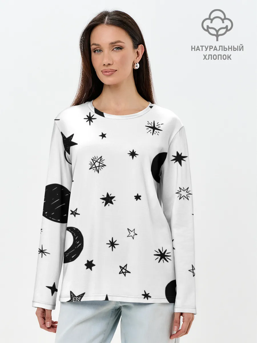 Лонгслив женский. Хлопок / Звездное небо