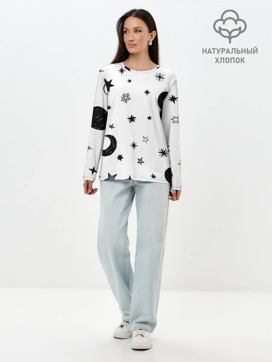 Лонгслив женский. Хлопок / Звездное небо