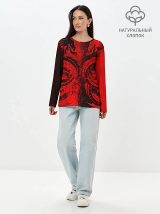 Лонгслив женский. Хлопок / BLACK RED DRAGONS TATOO