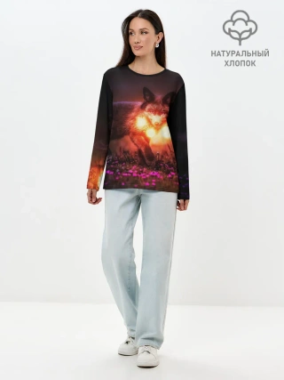 Лонгслив женский. Хлопок / Лисица с фонариками