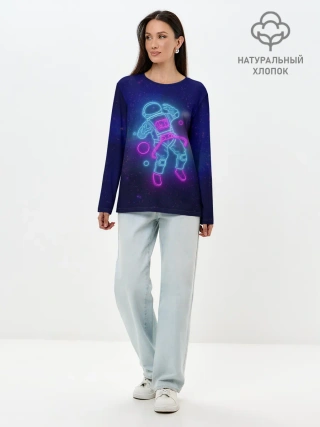 Лонгслив женский. Хлопок / Неоновый Космонавт