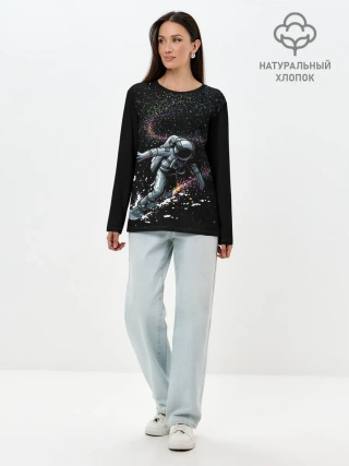 Лонгслив женский. Хлопок / Космический Сёрфинг