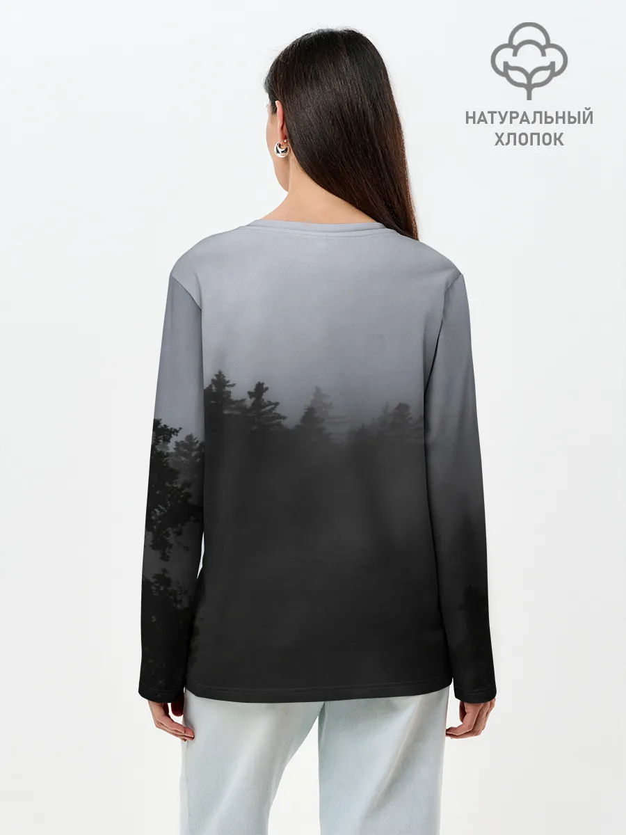 Лонгслив женский. Хлопок / Лес в дыму