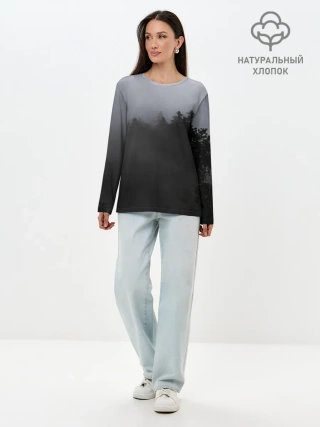 Лонгслив женский. Хлопок / Лес в дыму