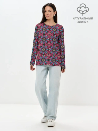 Лонгслив женский. Хлопок / Африканский цветочный узор