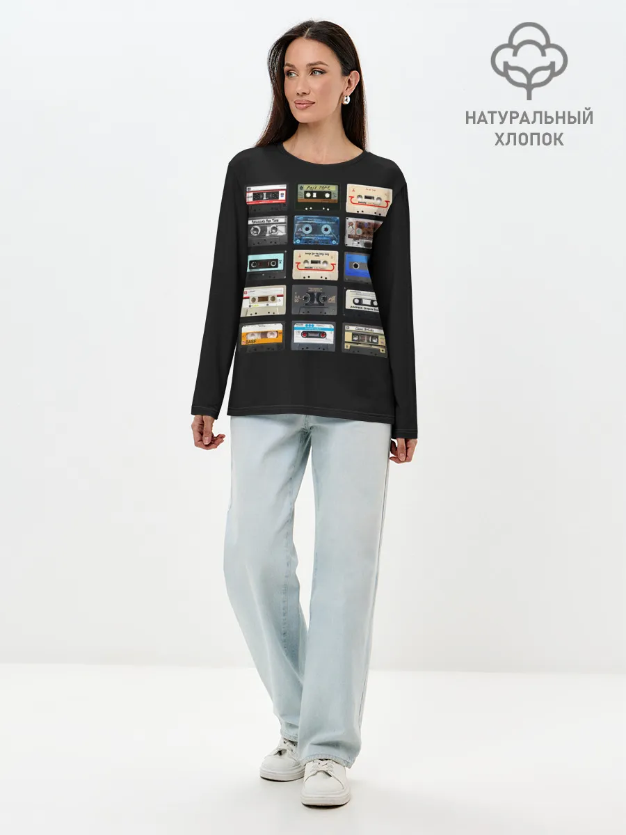 Лонгслив женский. Хлопок / Музыкальные касеты