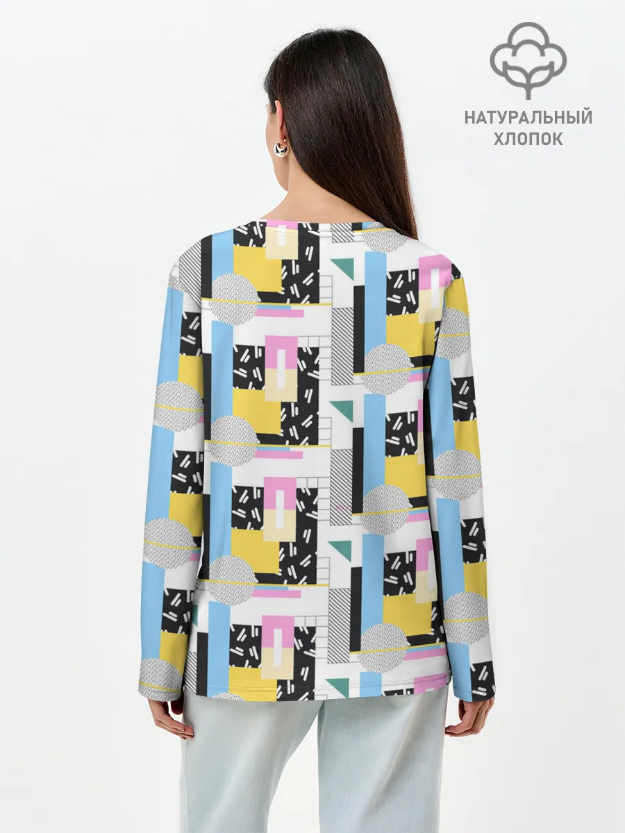 Лонгслив женский. Хлопок / Memphis style geometry