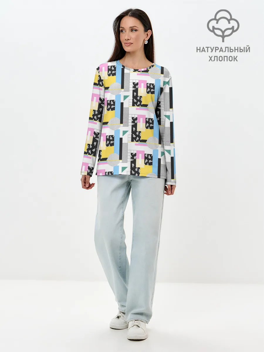 Лонгслив женский. Хлопок / Memphis style geometry