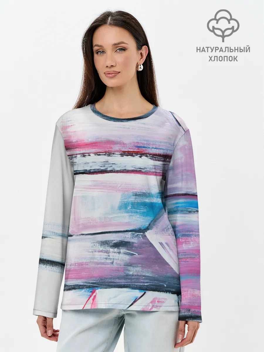 Лонгслив женский. Хлопок / Цветные мелки