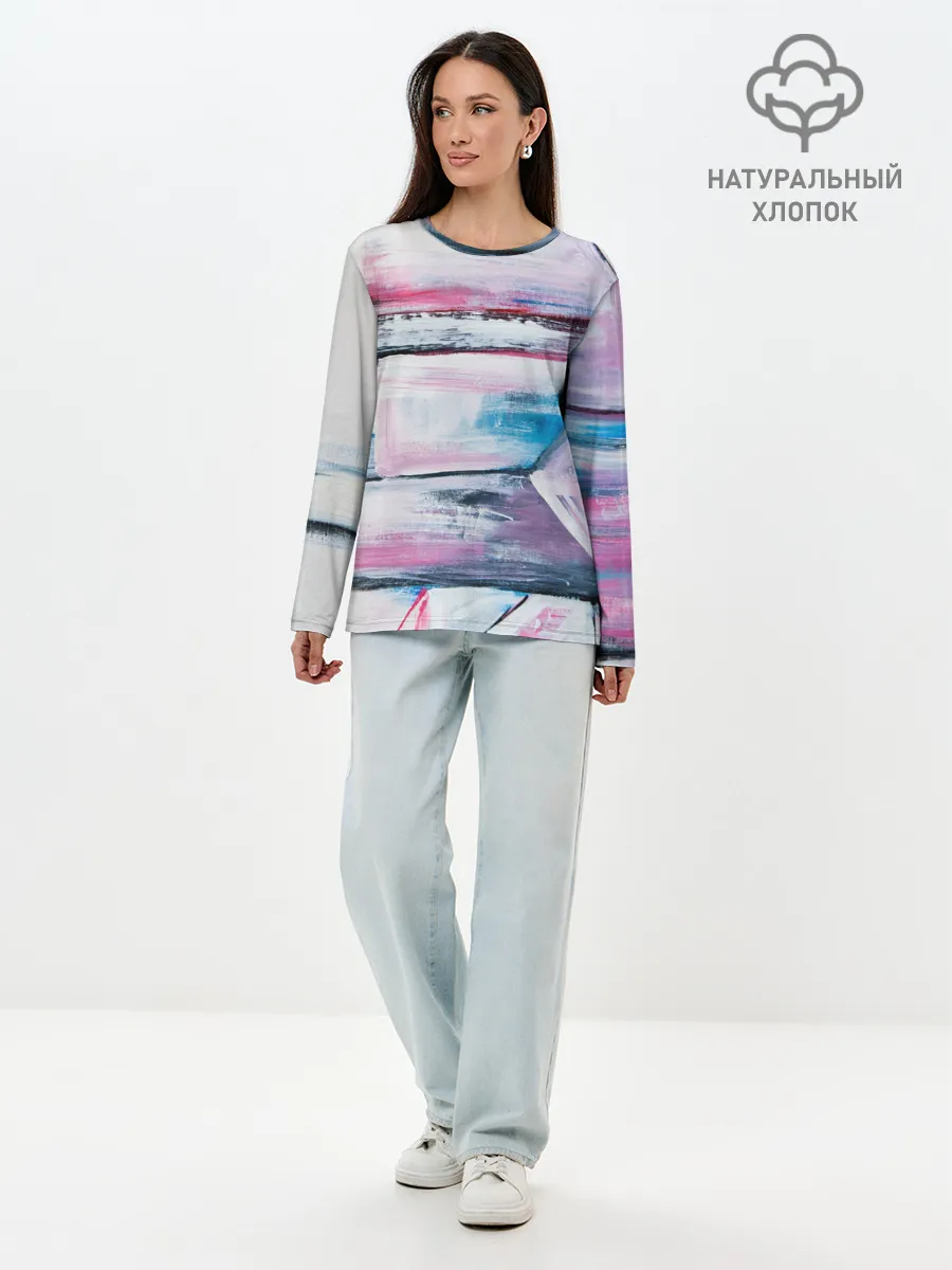 Лонгслив женский. Хлопок / Цветные мелки