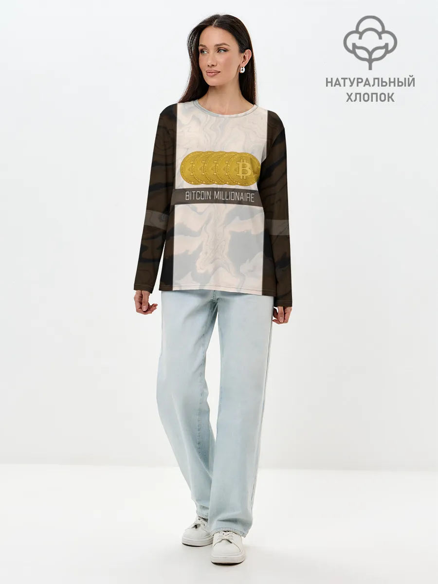 Лонгслив женский. Хлопок / Bitcoin | Биткоин | Миллионер